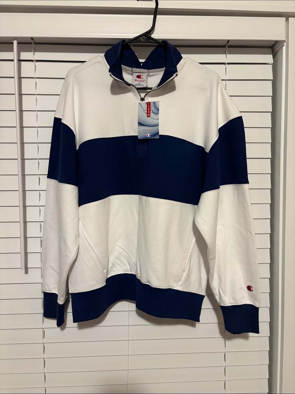 Champion White and Navy Quarter-Zip Rugby Sweatshirt